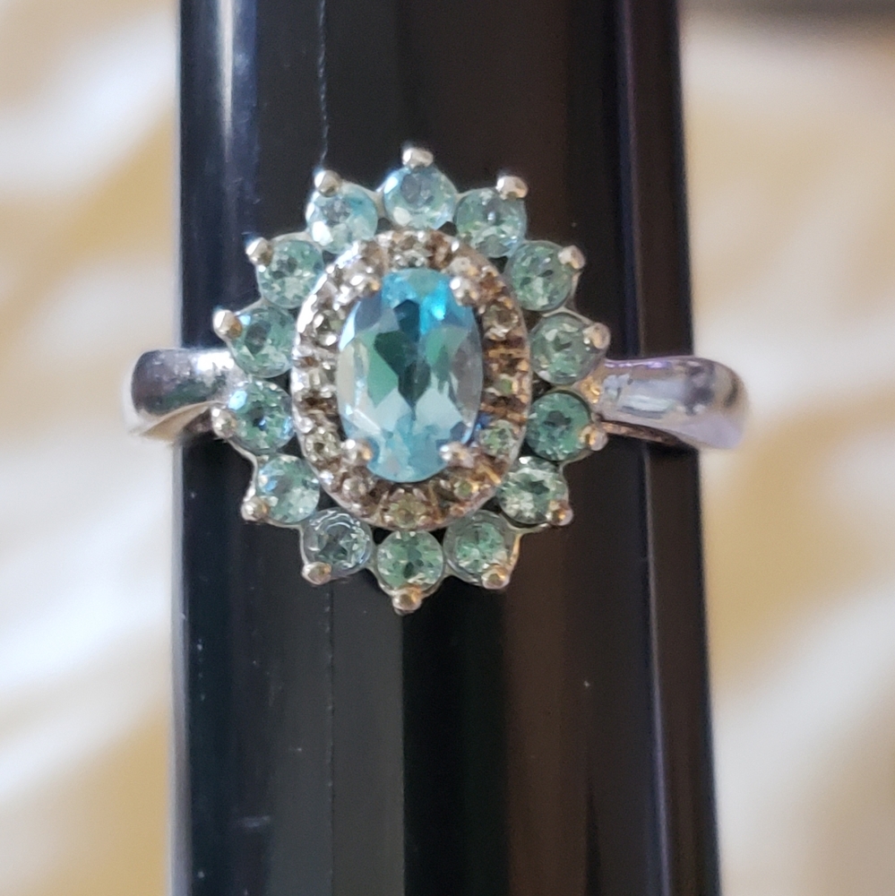 Sz 8, Apatite & White Topaz, 925 Silver, TGW 0.96 Carats, NWT